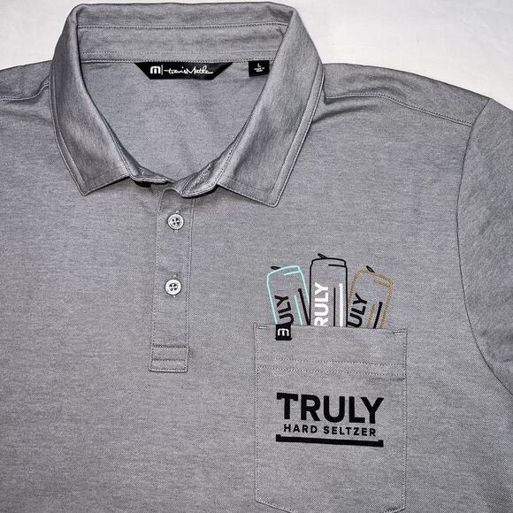 Travis Mathew Polo Shirt Mens Size L Gray Truly Hard Seltzer Graphic Pocket Golf - Picture 2 of 13
